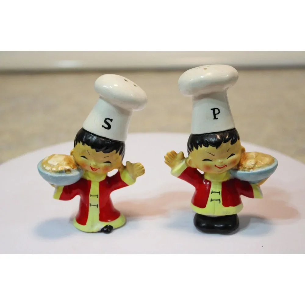 Salt & Pepper Shakers - Vintage Oriental Kid Chefs
